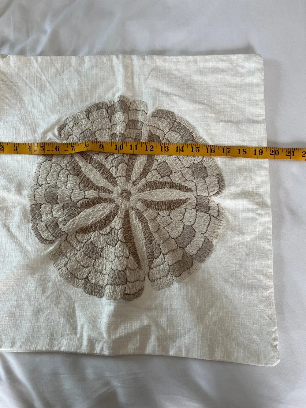 Pottery Barn embroidered textured sand dollar coastal pillow sham cream beige